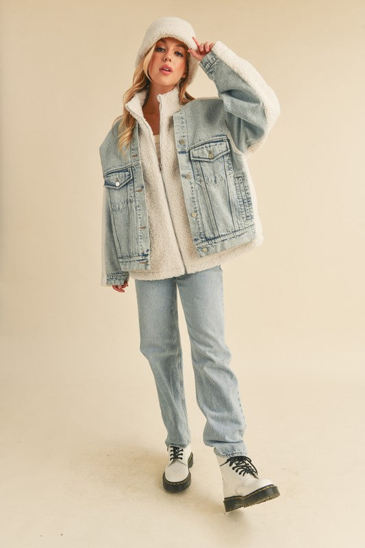 Oversized sherpa denim jacket best sale