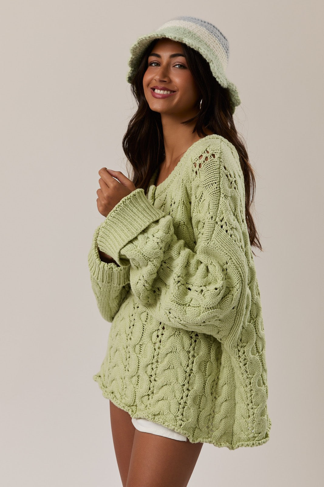Lime Green Cable Knit Sweater