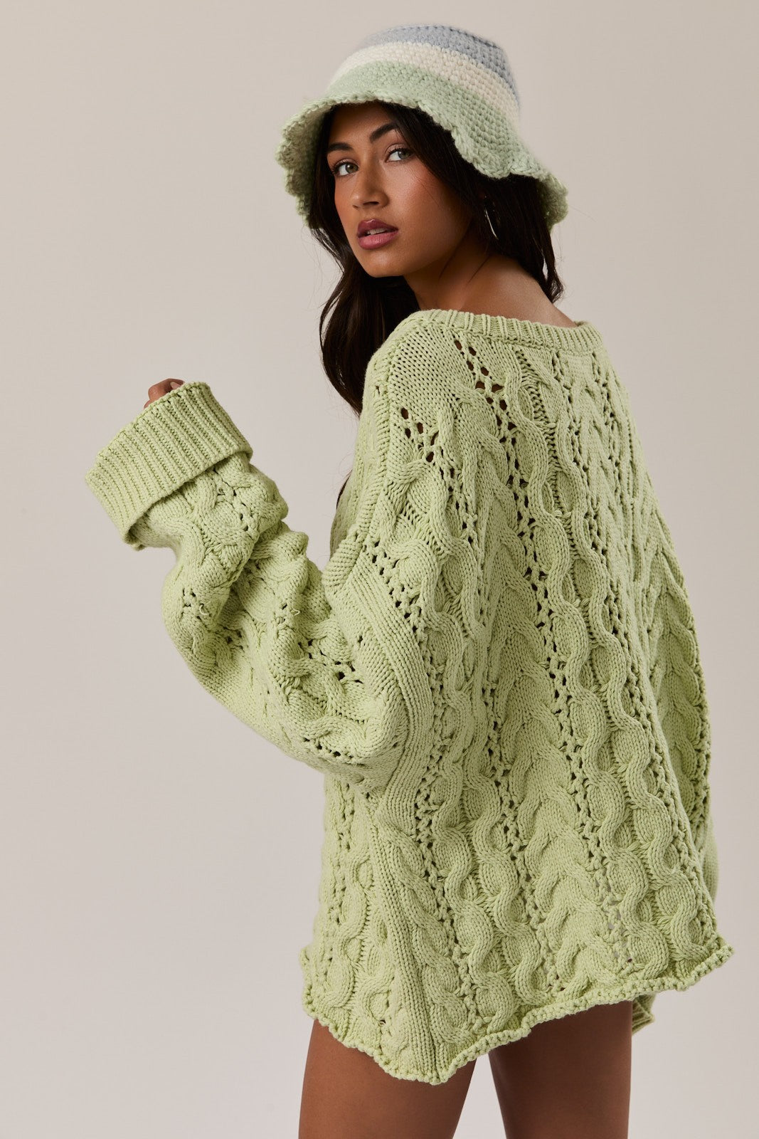 Lime Green Cable Knit Sweater