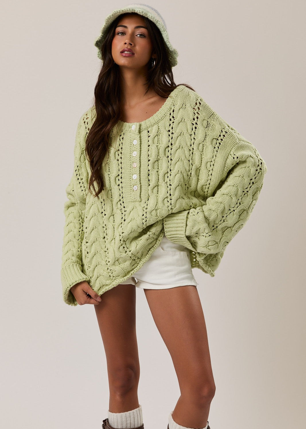 Lime Green Cable Knit Sweater