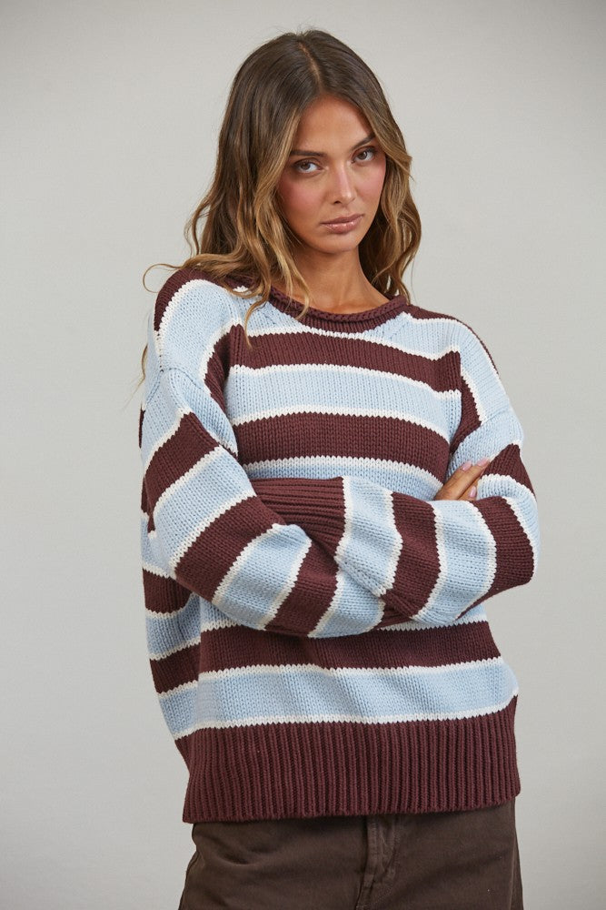 Brown and Blue Striped Sweater