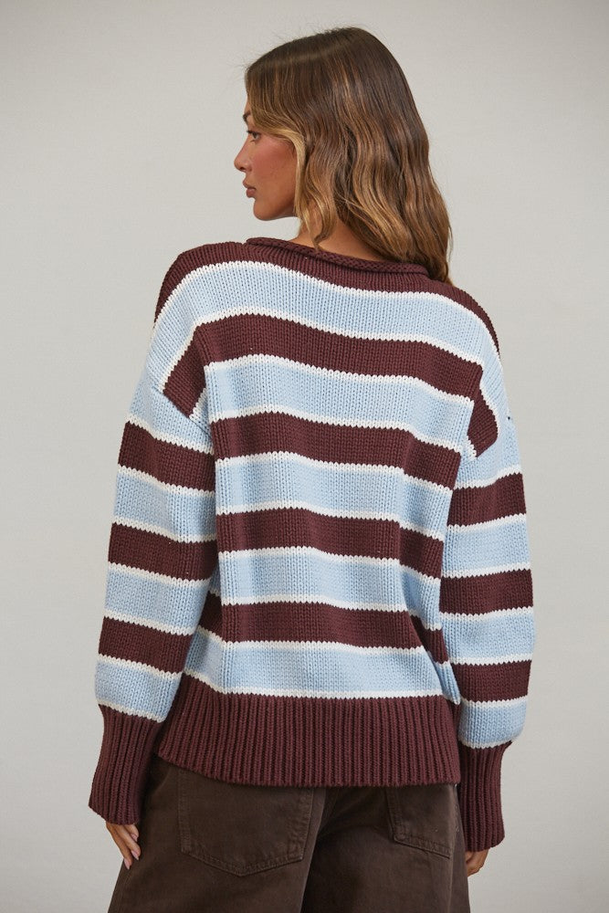Brown and Blue Striped Sweater