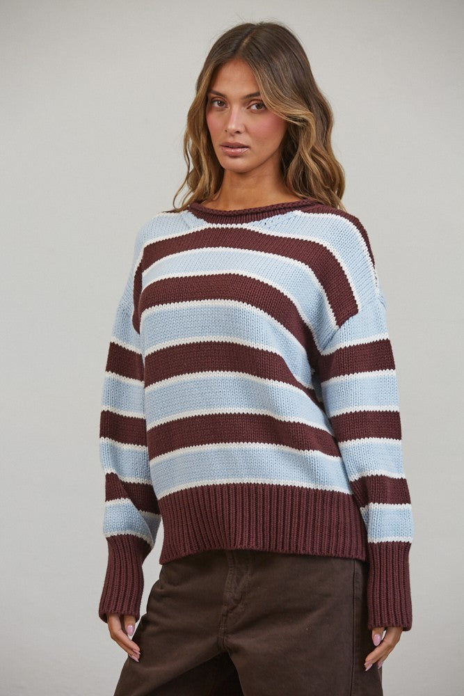 Brown and Blue Striped Sweater