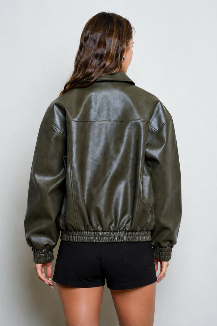 Olive Faux Leather Jacket