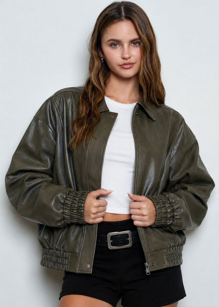 Olive Faux Leather Jacket