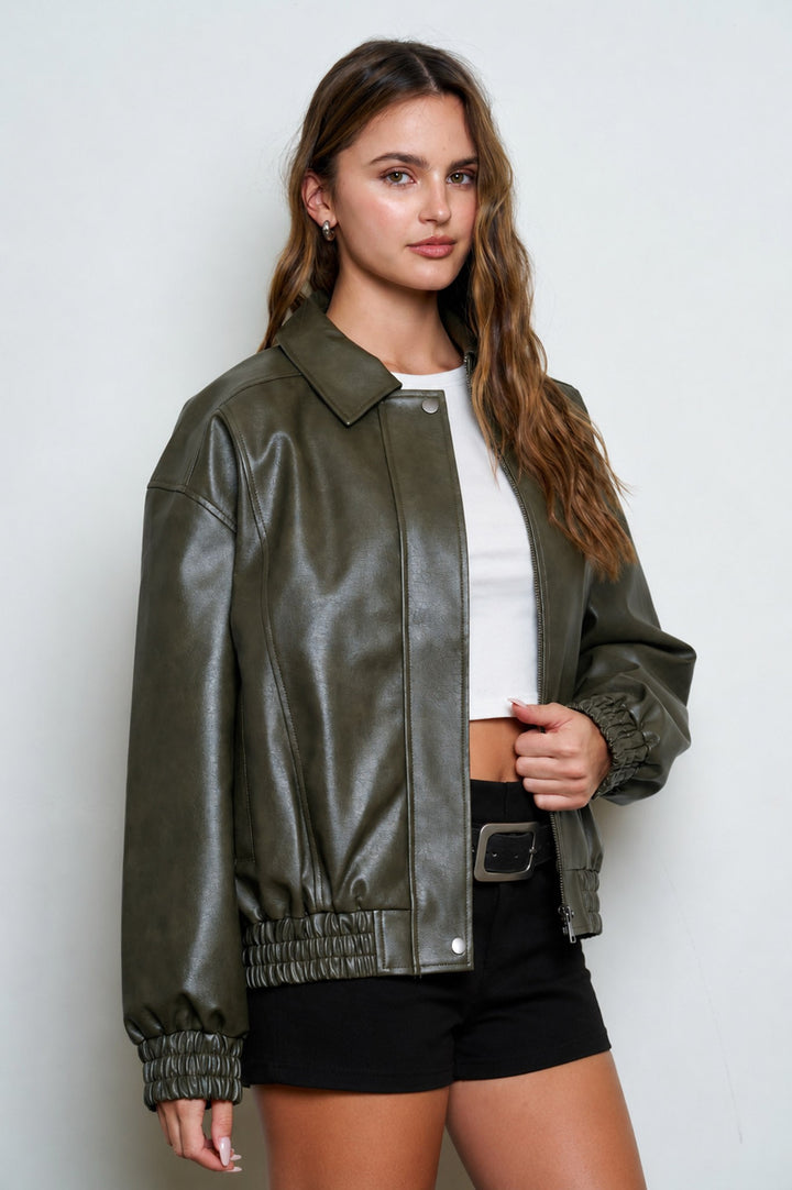 Olive Faux Leather Jacket