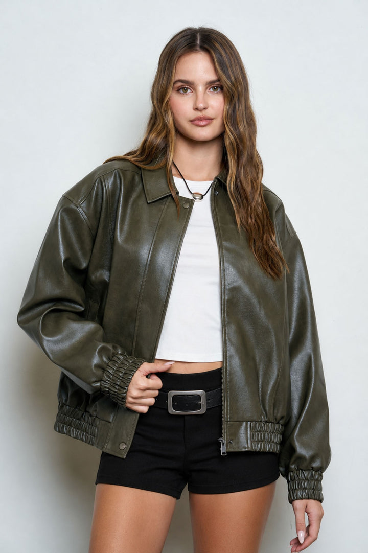 Olive Faux Leather Jacket