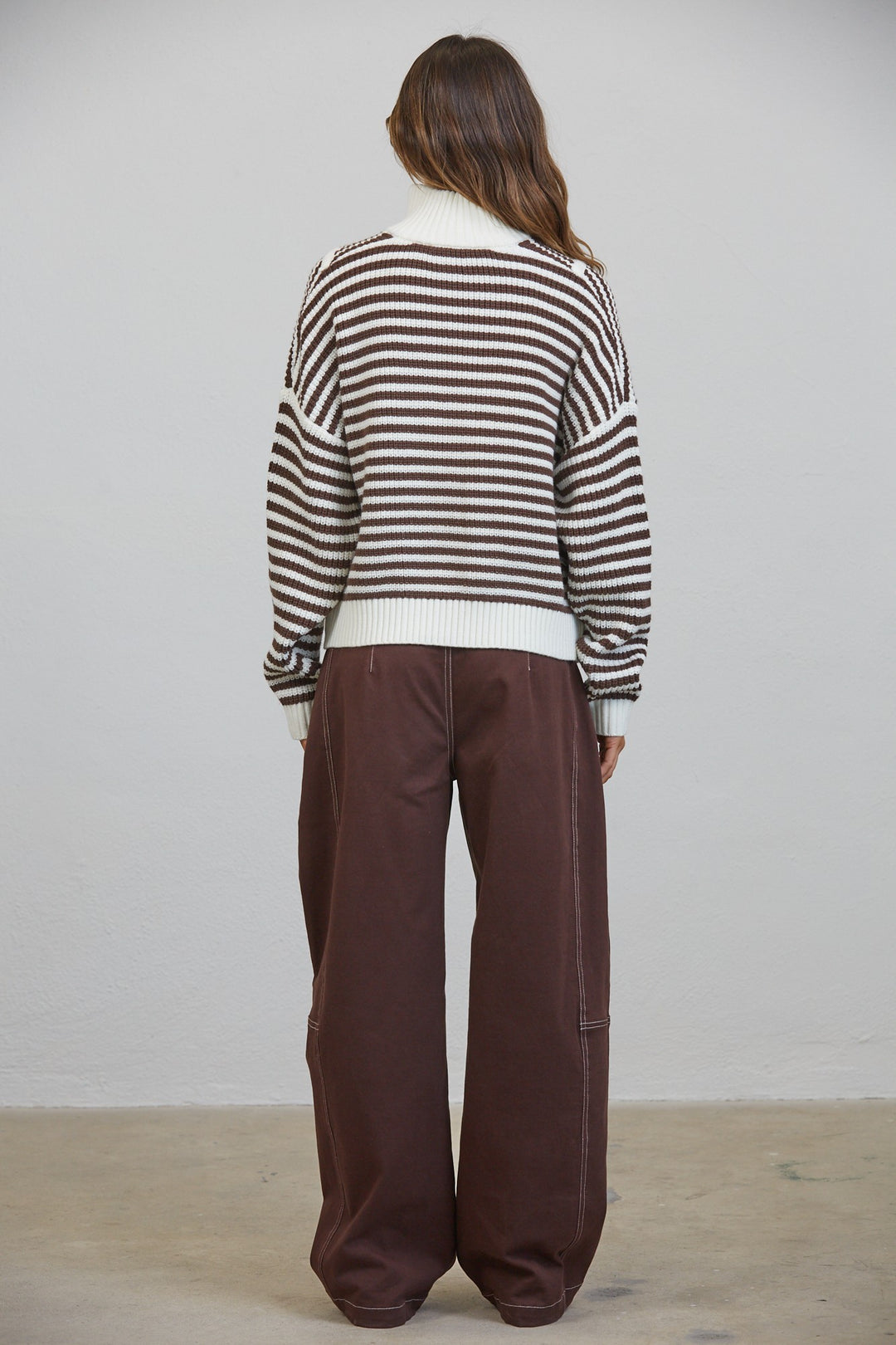 Stripe Brown Quarter Zip Sweater