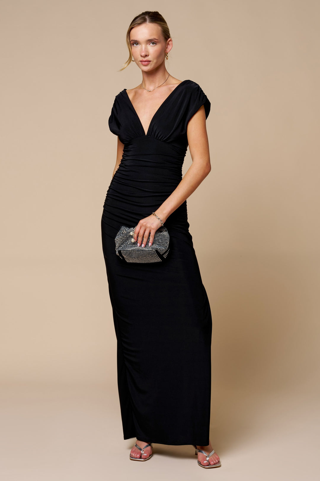 Black V-Neck Slit Maxi