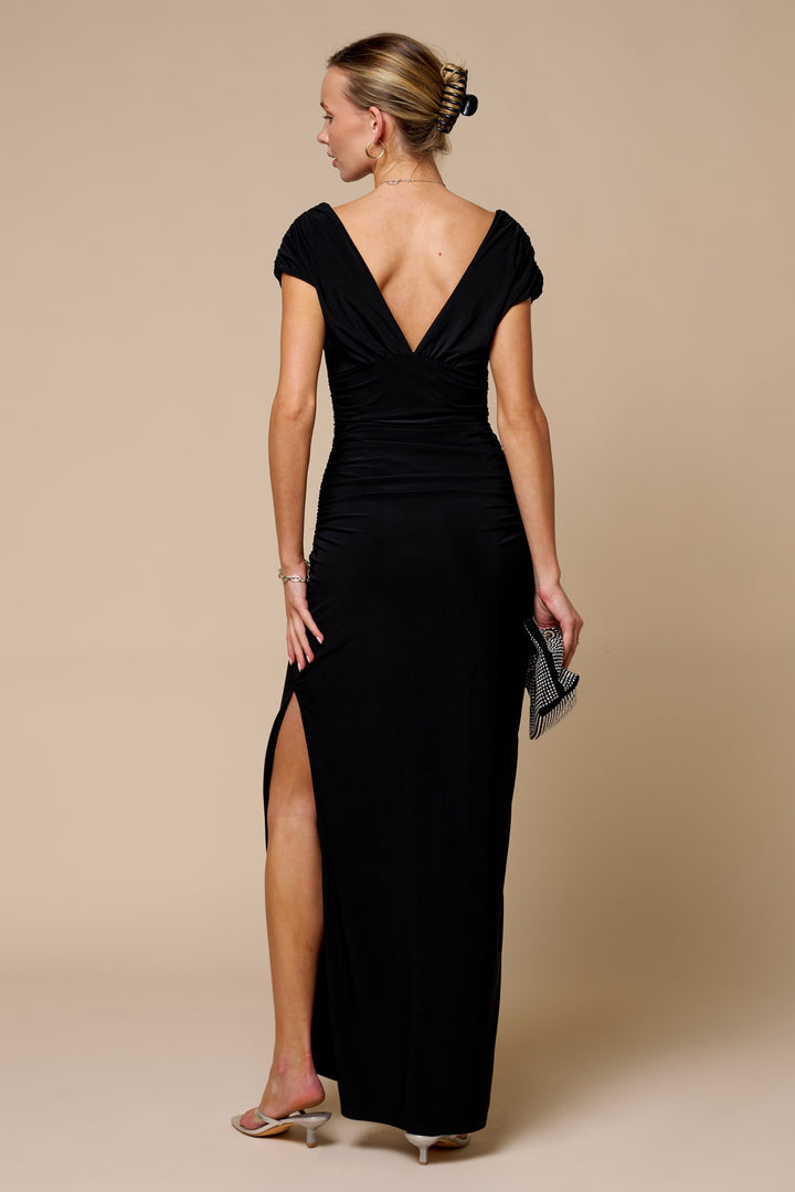 Black V-Neck Slit Maxi