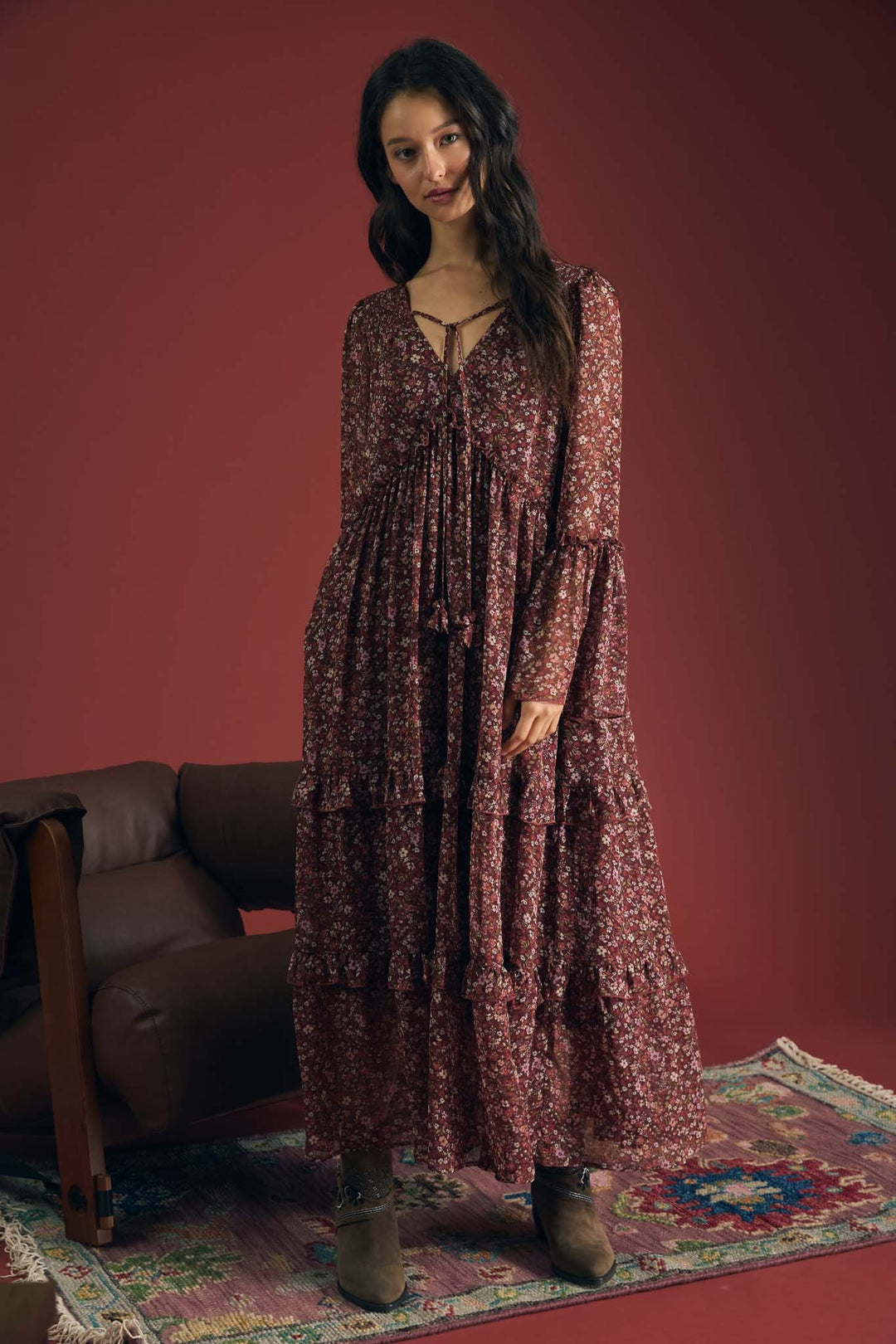 Burgundy Tunic Midi Dress