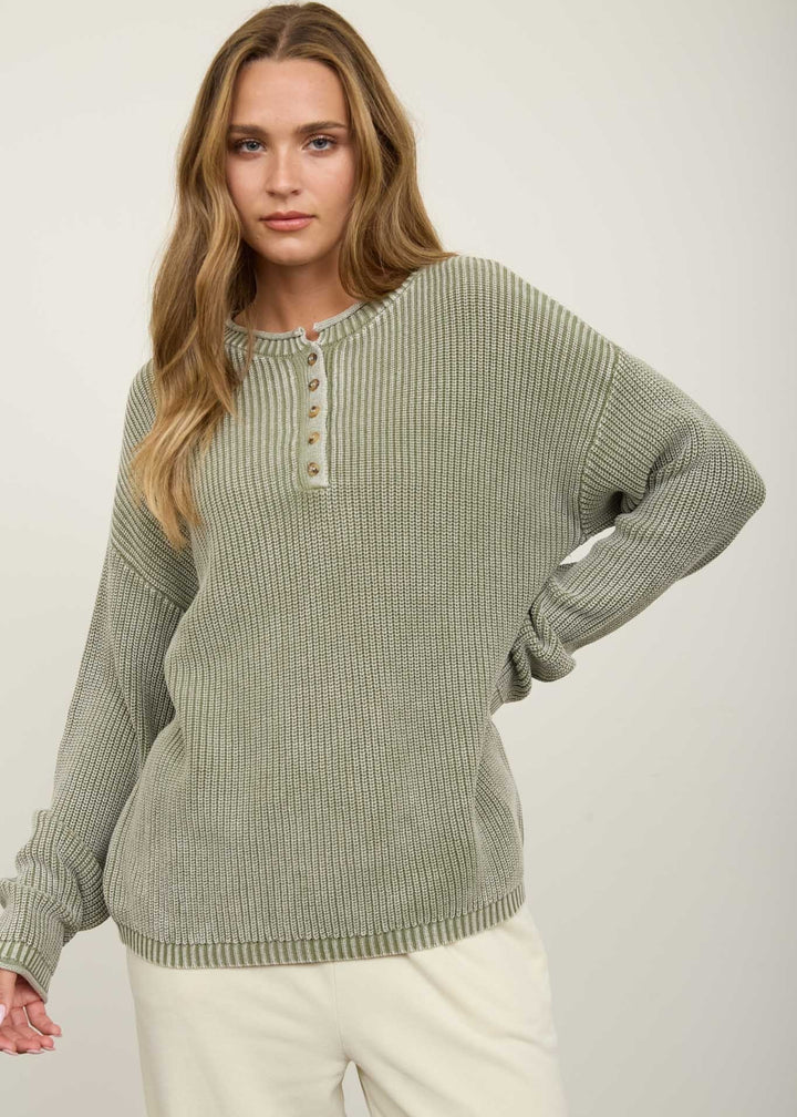 Olive Henley Knit Sweater