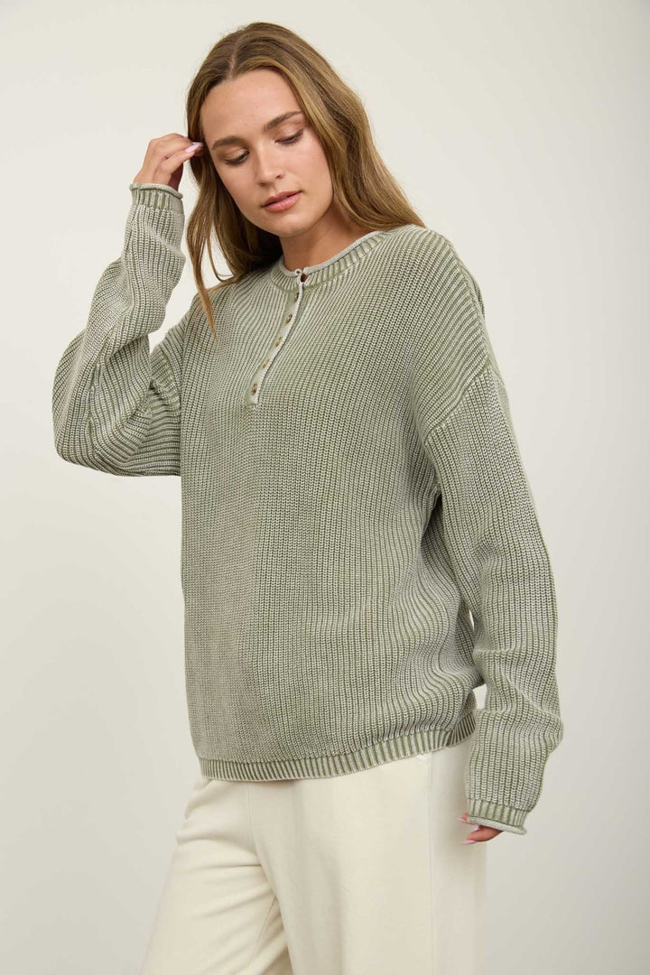 Olive Henley Knit Sweater