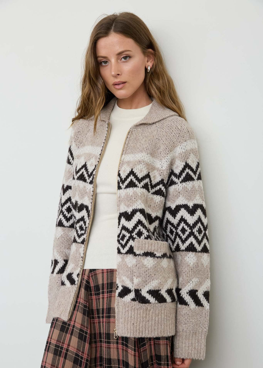 Fair Isle Zip Up Cardigan