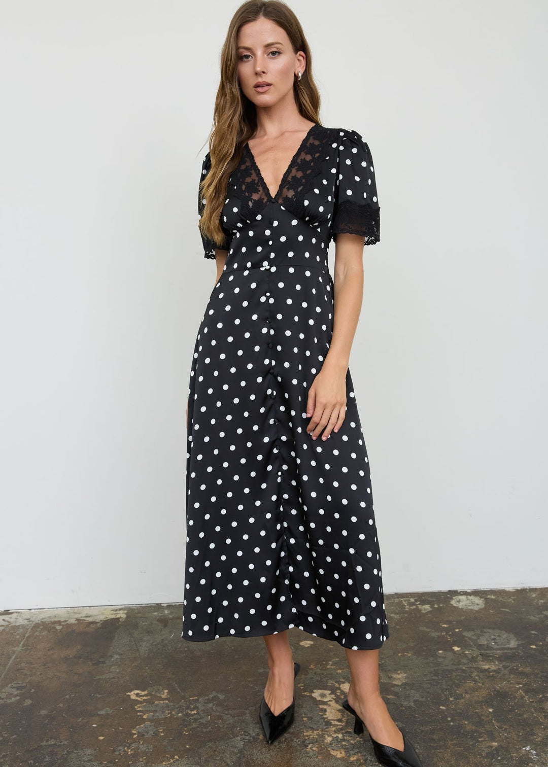 Polka Dot Lace Midi Dress