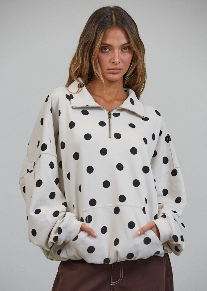 Polka Dot Half Zip Pullover