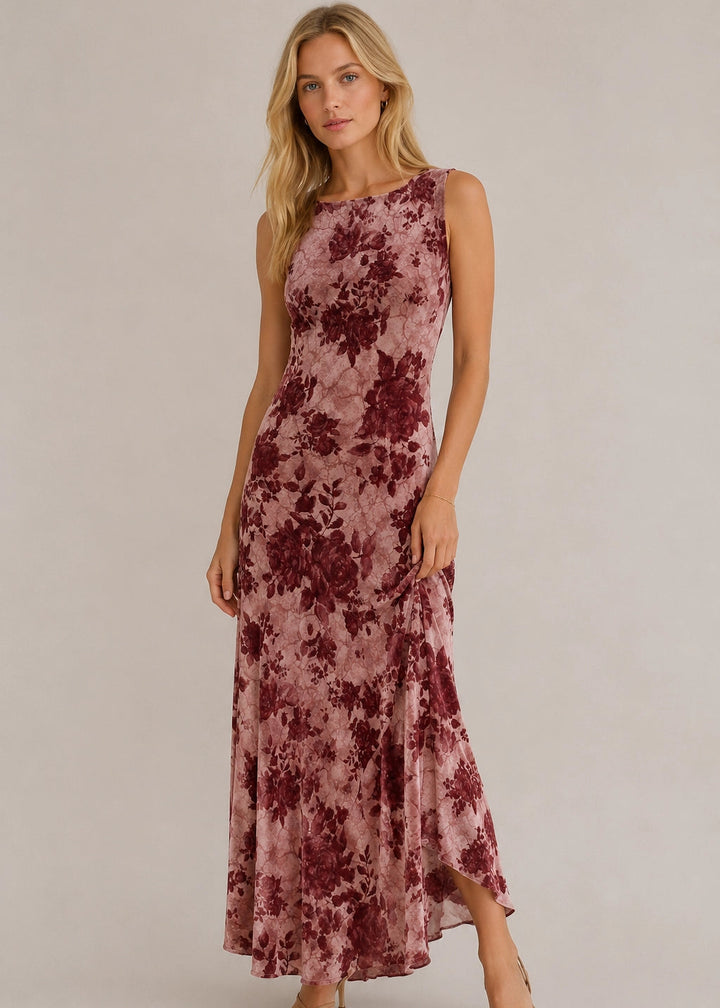 Burgundy Floral Dresss