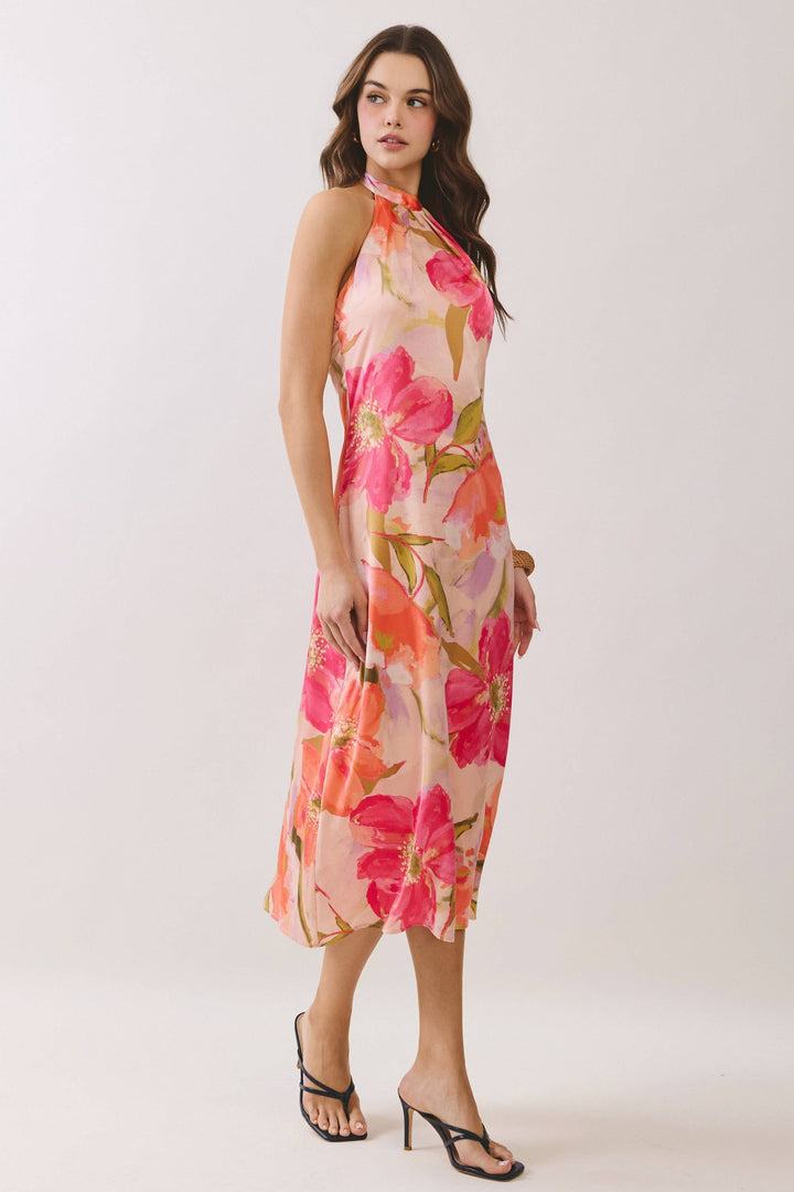 Floral Print Halter Neck Midi Dress