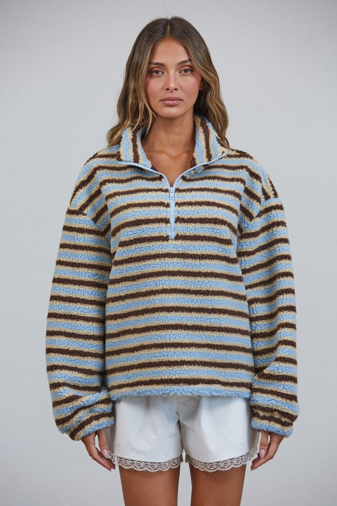 Relaxed Sherpa Striped Half Zip Pullover