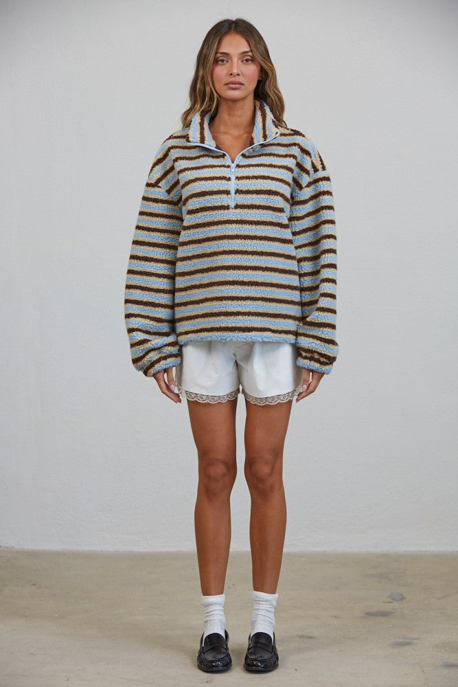 Relaxed Sherpa Striped Half Zip Pullover