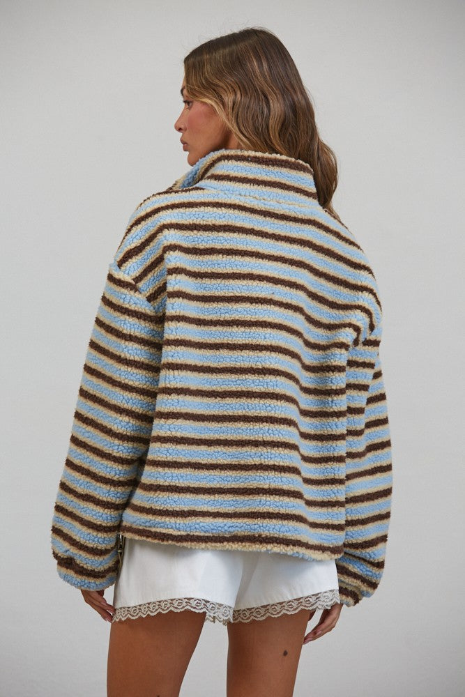 Relaxed Sherpa Striped Half Zip Pullover