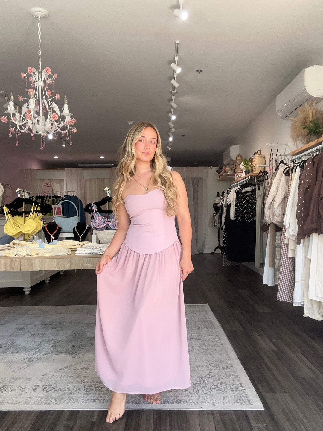 Strapless Blush Midi Dress