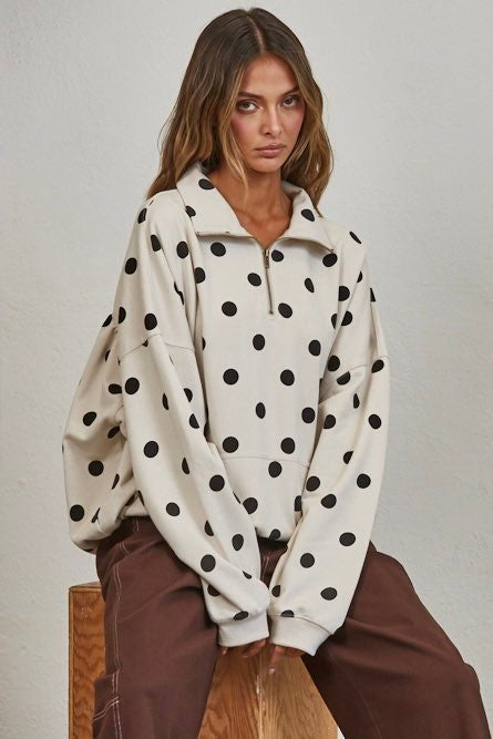 Polka Dot Half Zip Pullover