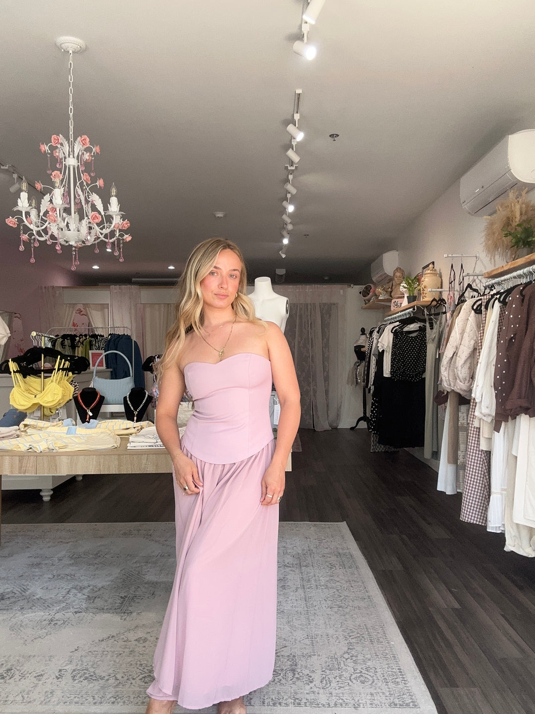 Strapless Blush Midi Dress
