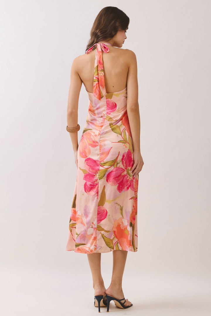 Floral Print Halter Neck Midi Dress