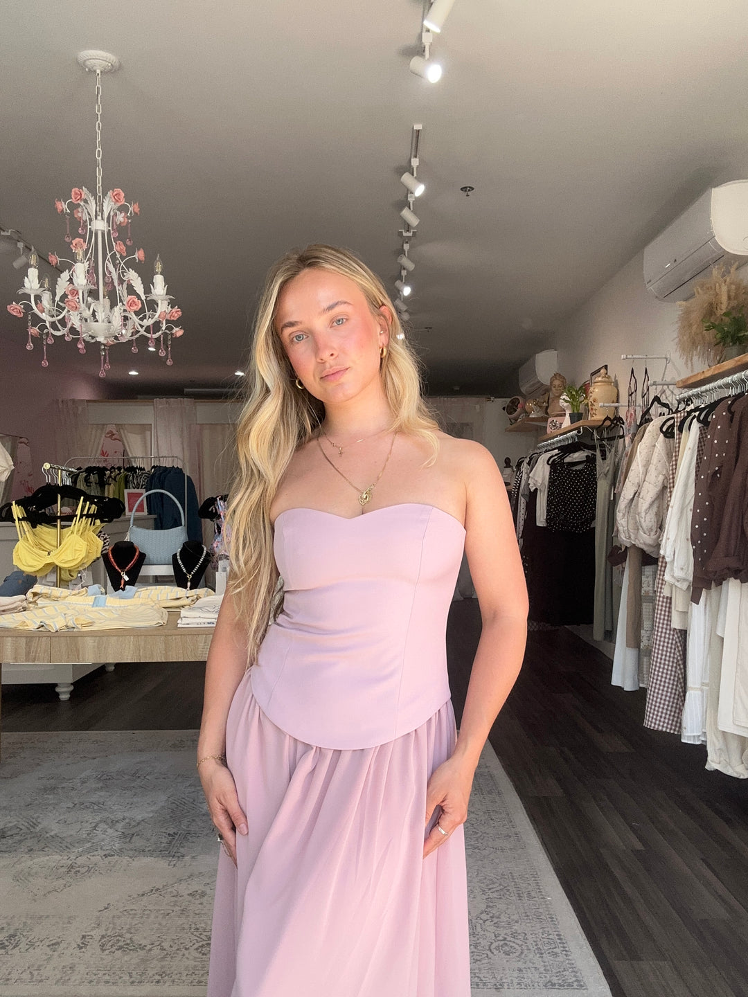 Strapless Blush Midi Dress