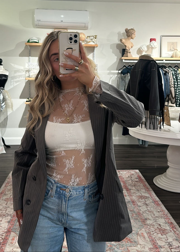 Pinstripe Notched Collard Blazer