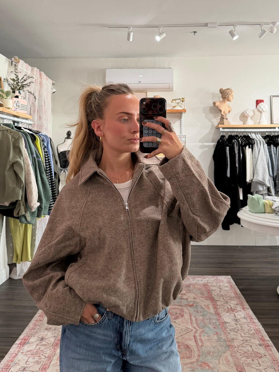 Raglan Zip Up Balloon Hem Jacket