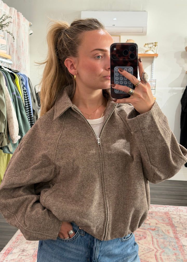 Raglan Zip Up Balloon Hem Jacket