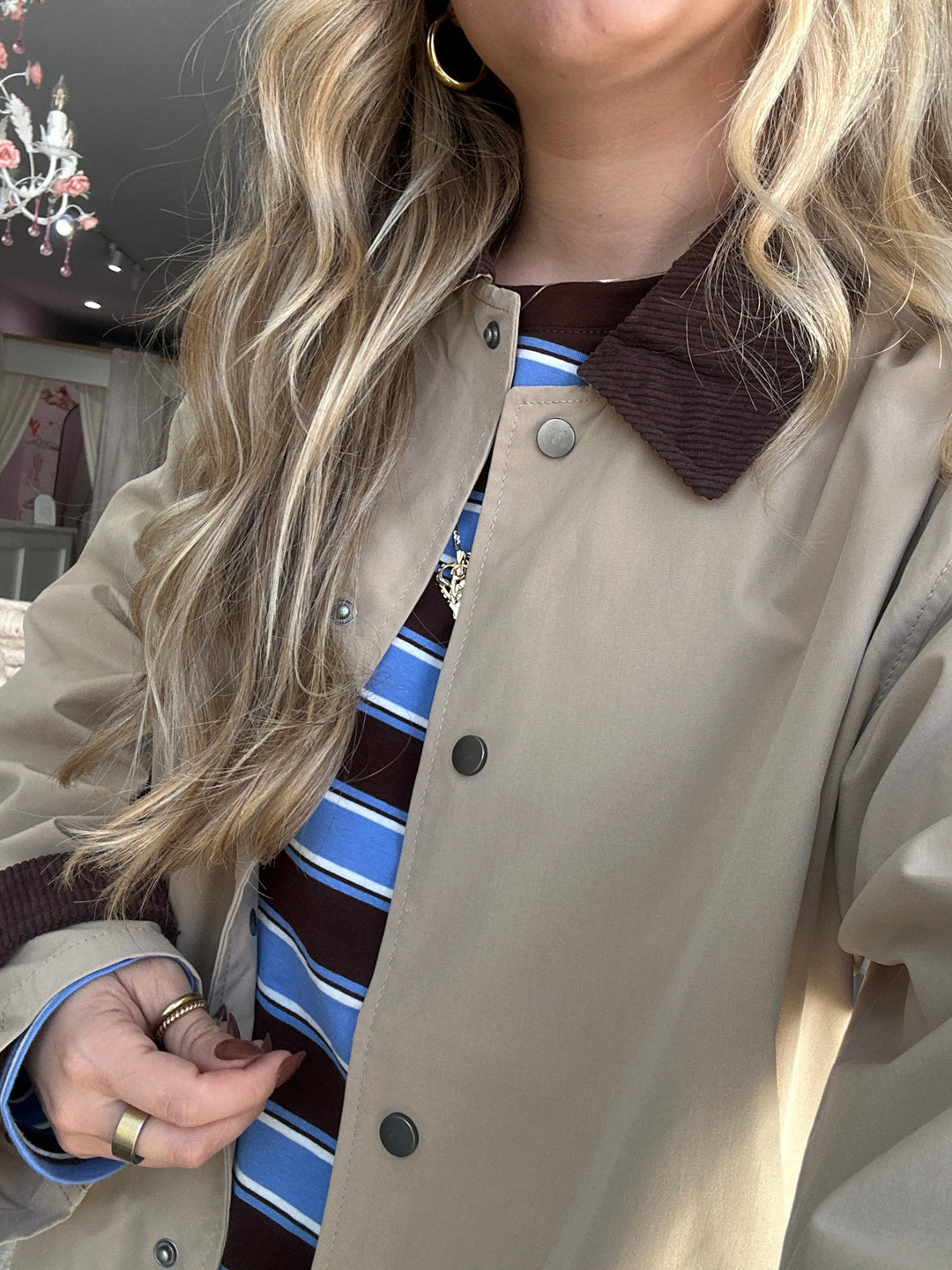 Contrast Collar Button Down Long Trench Coat