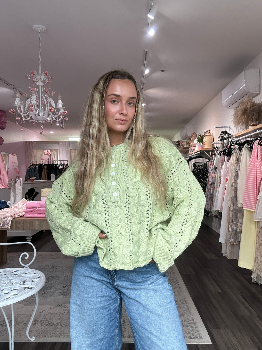 Lime Green Cable Knit Sweater
