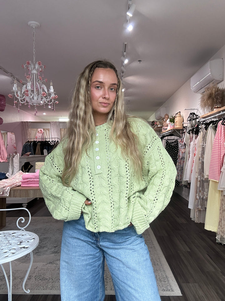 Lime Green Cable Knit Sweater