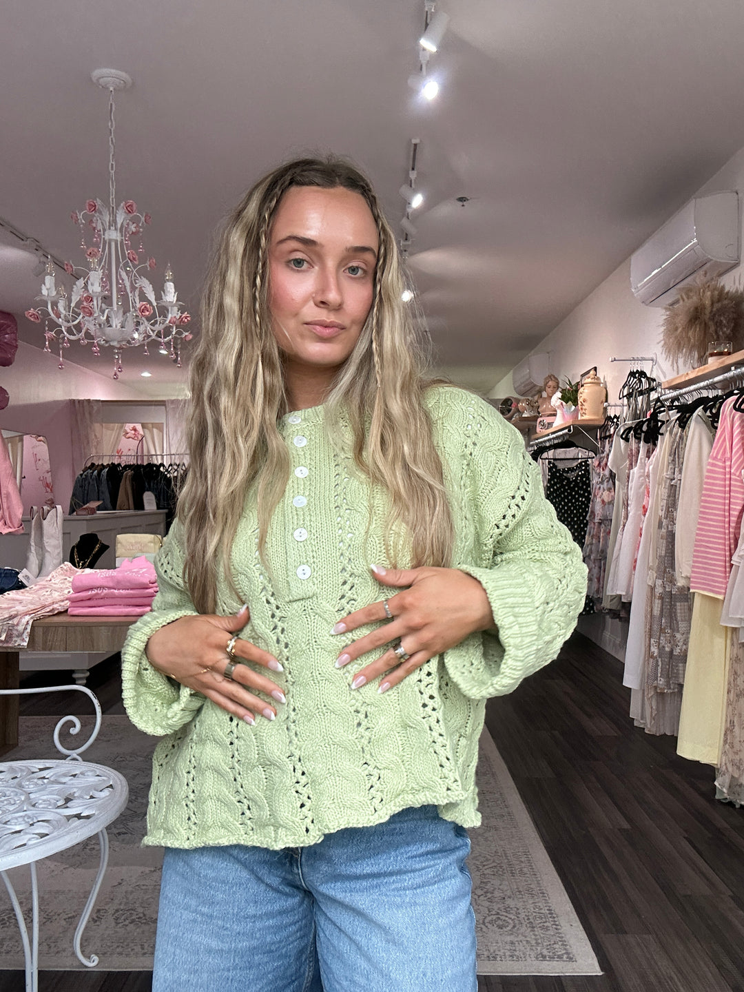 Lime Green Cable Knit Sweater