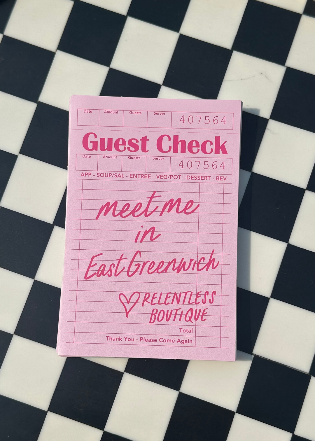 East Greenwich Guest Check Sticker