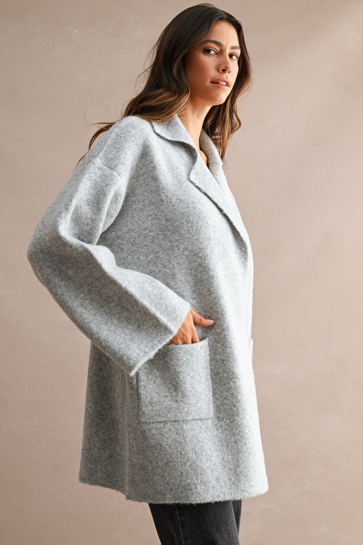 Grey Long Open Front Cardigan