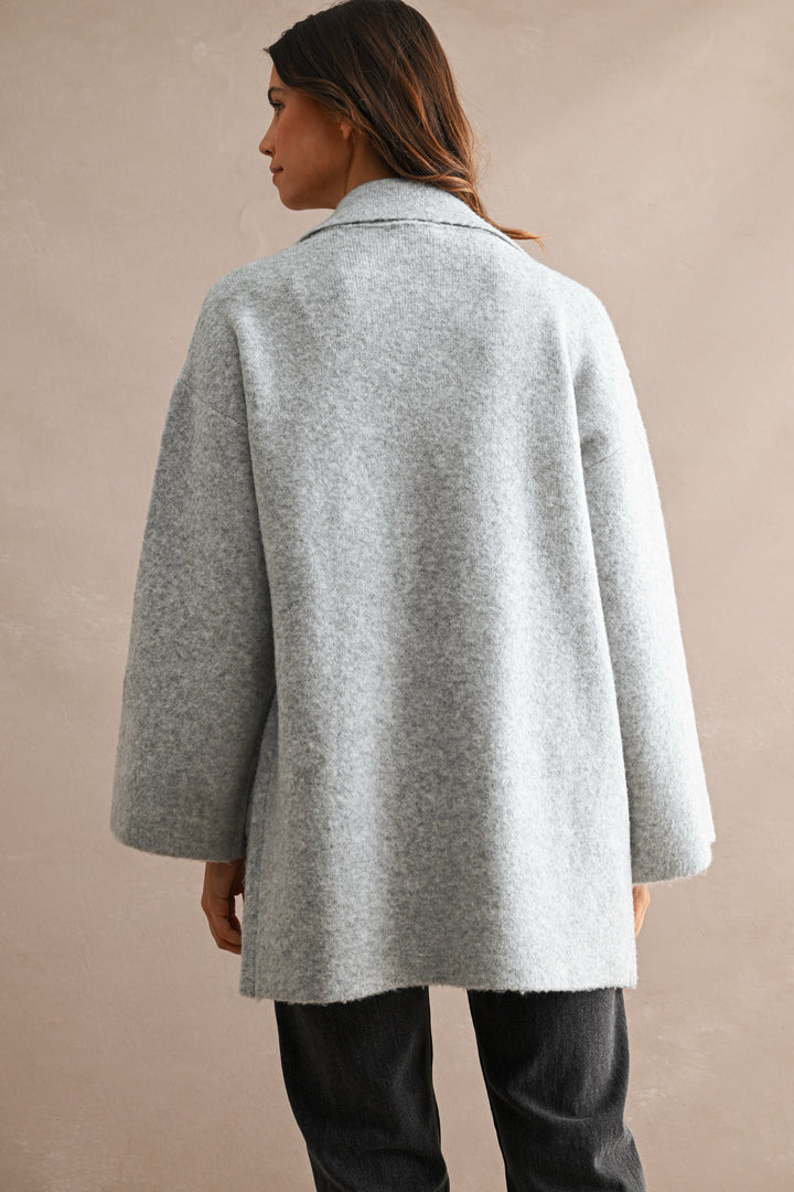 Grey Long Open Front Cardigan