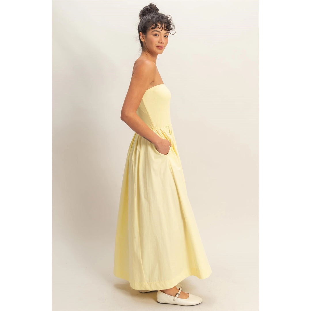 Pale Yellow Cotton Strapless Dress
