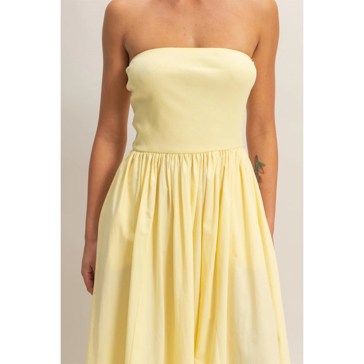 Pale Yellow Cotton Strapless Dress