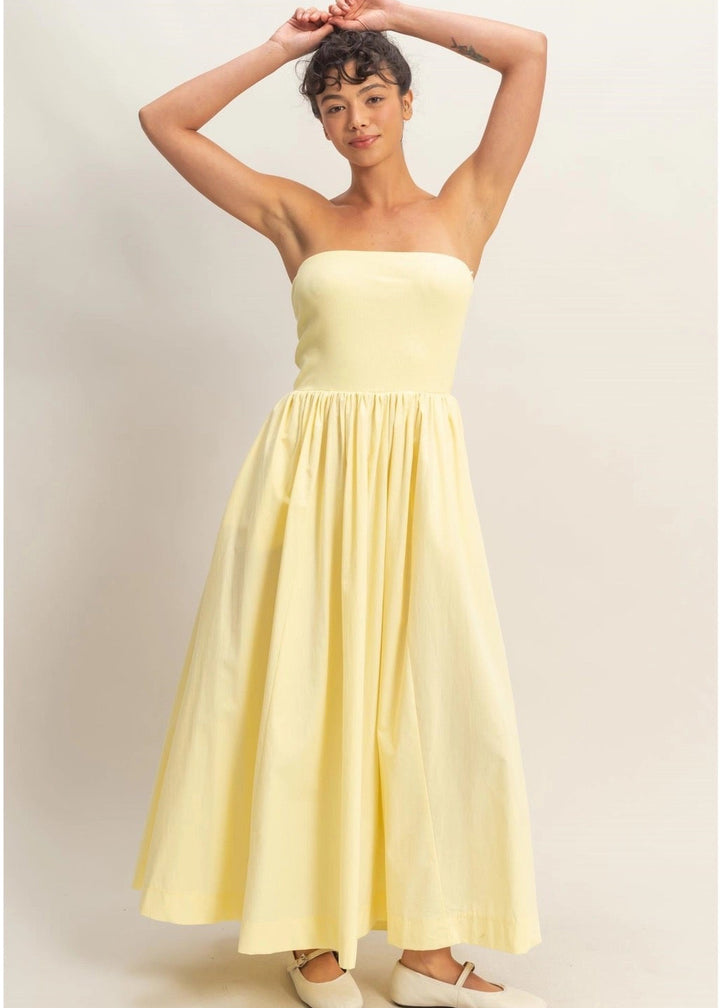 Pale Yellow Cotton Strapless Dress