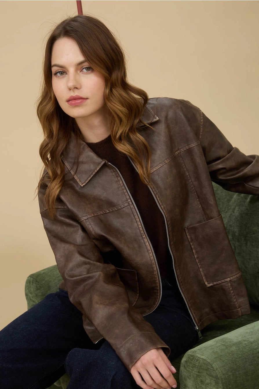 Washed Faux Leather Jacket