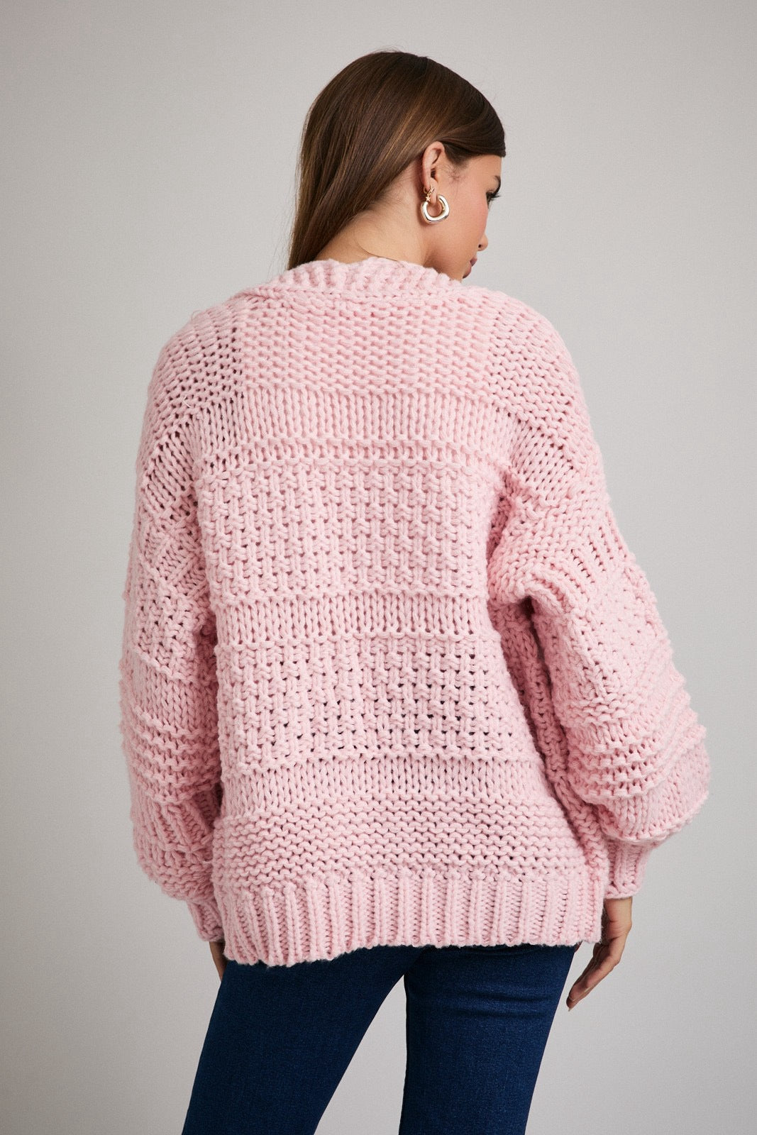 Pink Textured Knit Slouchy Cardigan