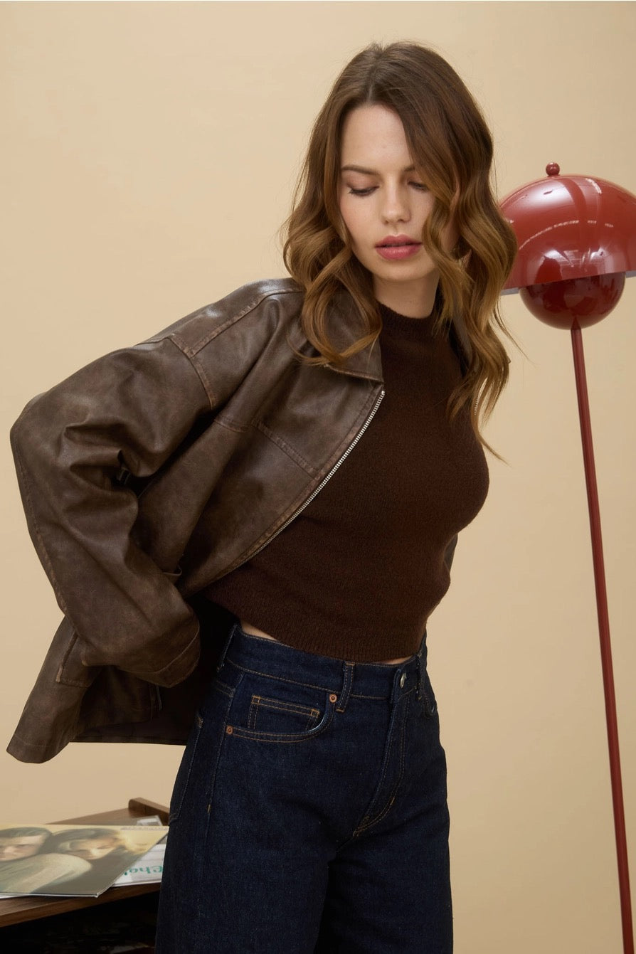 Washed Faux Leather Jacket