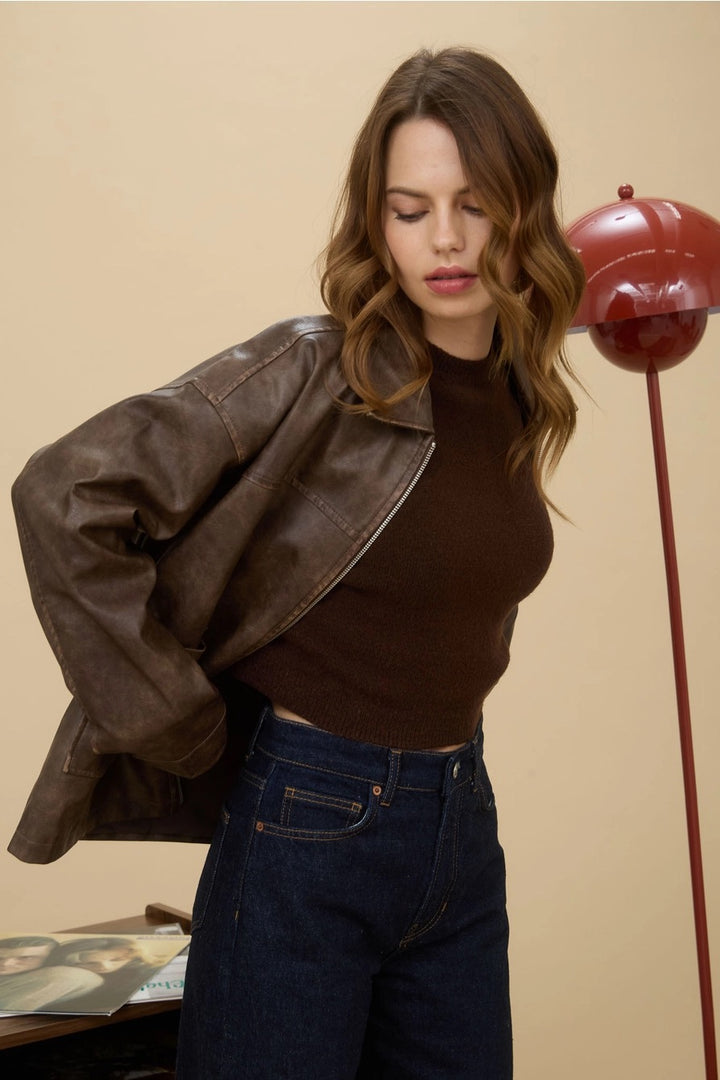 Washed Faux Leather Jacket
