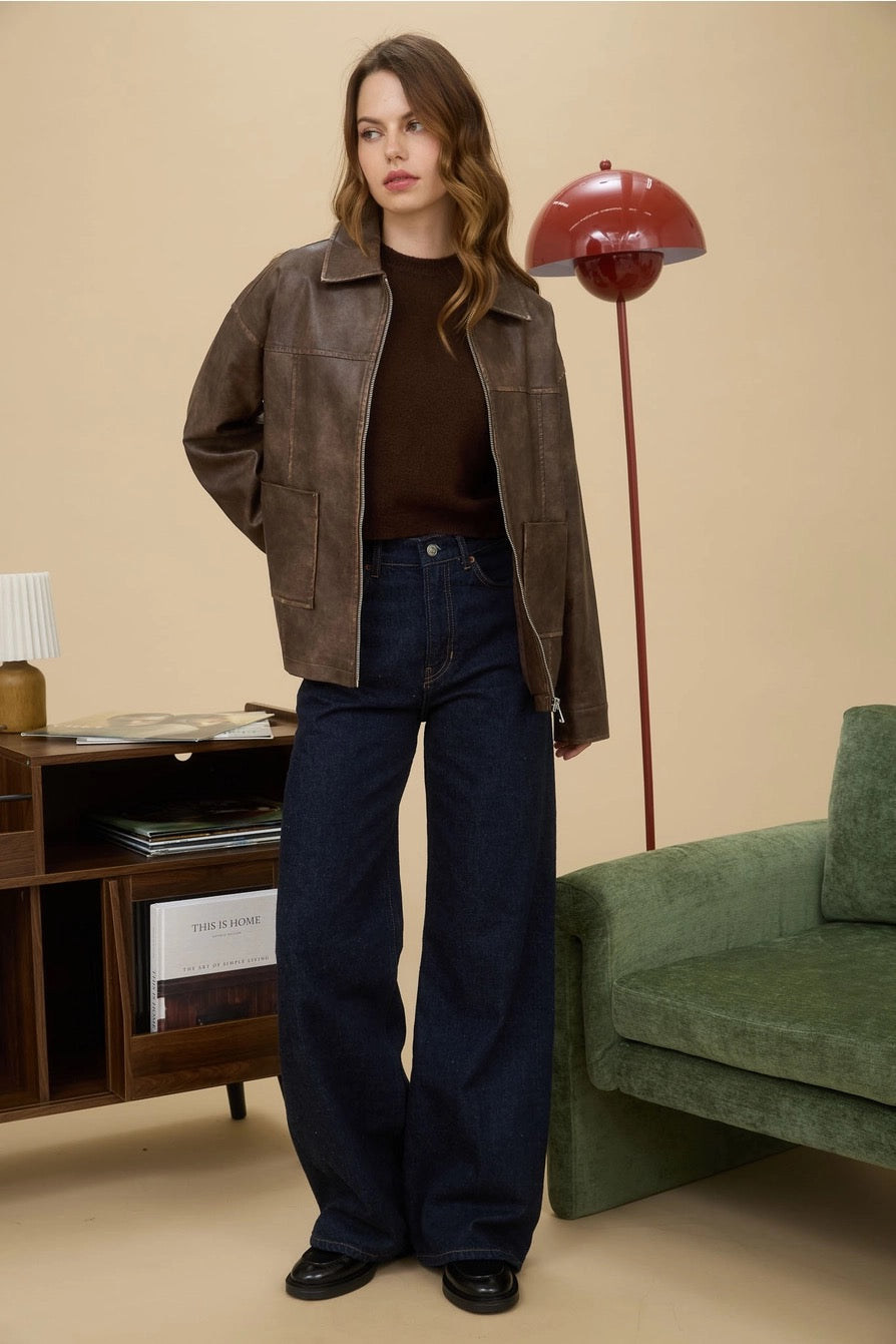 Washed Faux Leather Jacket