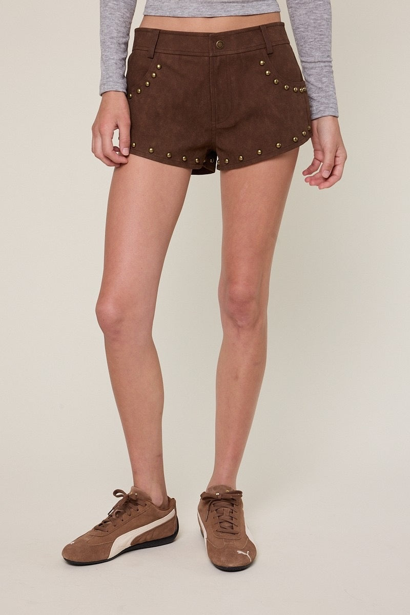 Faux Leather Studed Micro Shorts