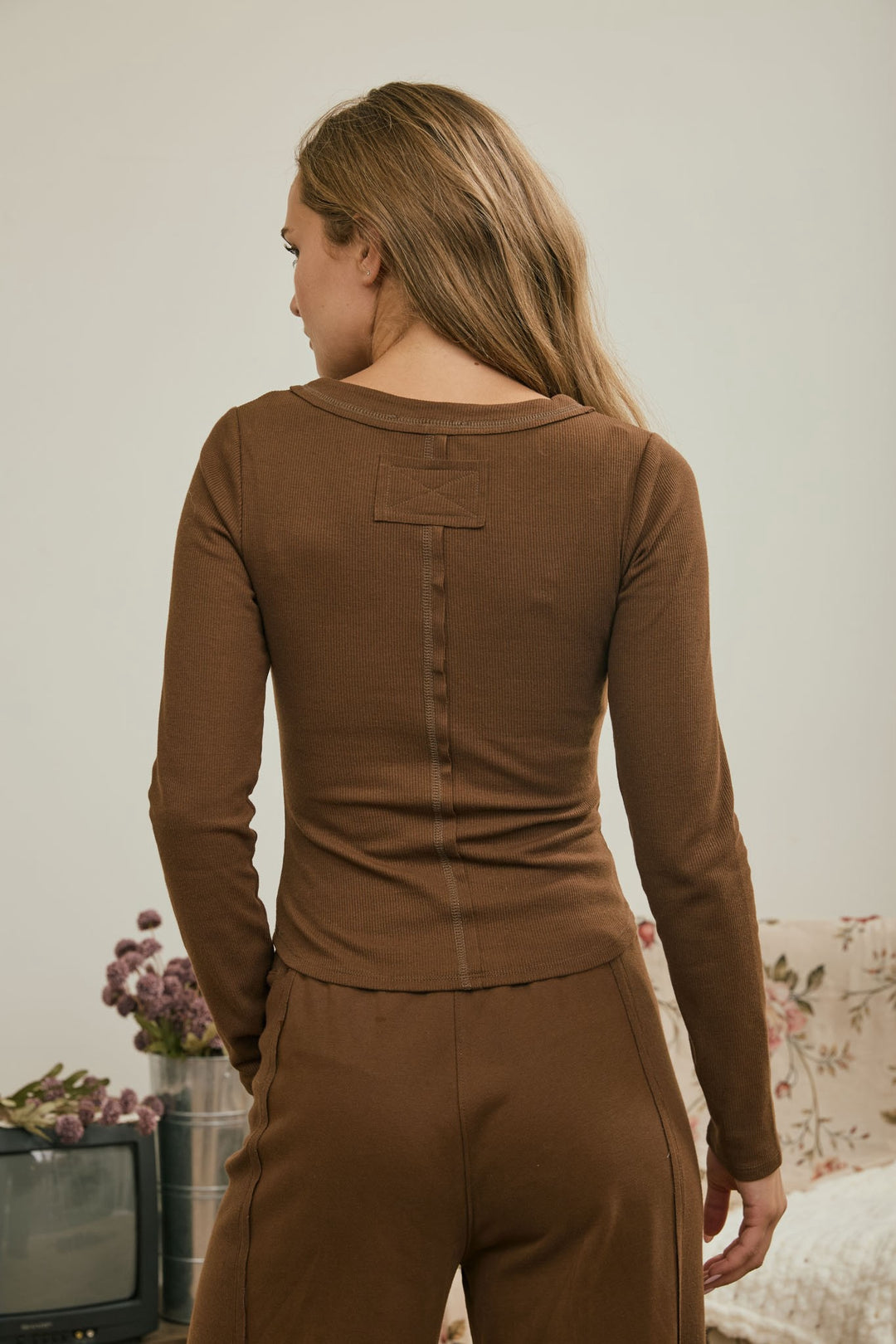 Fitted Long Sleeve Henley Knit Top